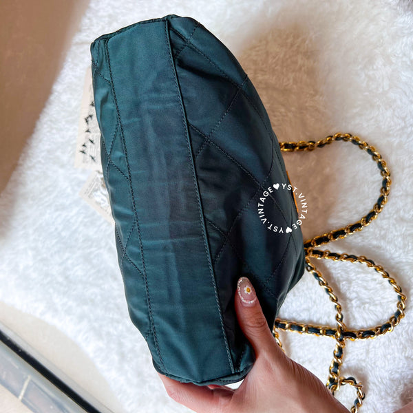 Vintage Prada Quilted Nylon & Saffiano Shoulder Bag - Dark Green*Gold