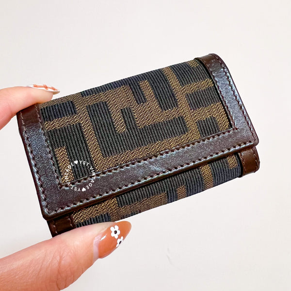 Vintage Fendi Zucca Key Case (6 Key Rings) - Brown