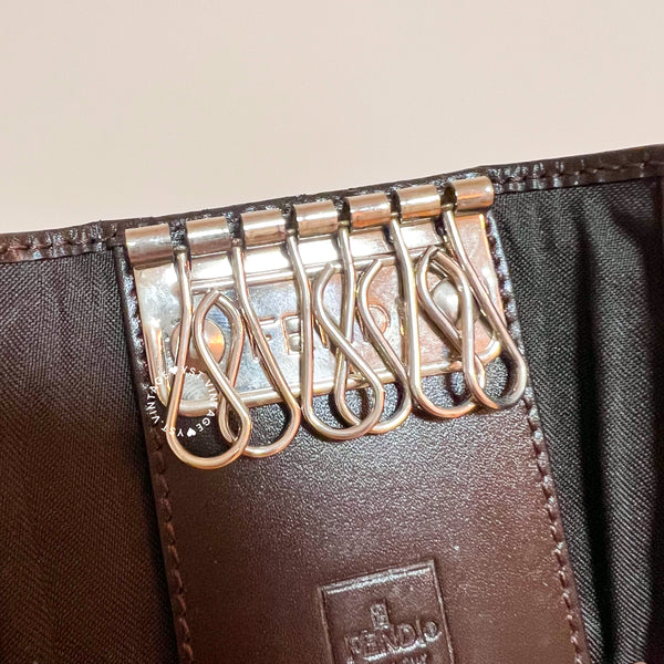 Vintage Fendi Zucca Key Case (6 Key Rings) - Brown