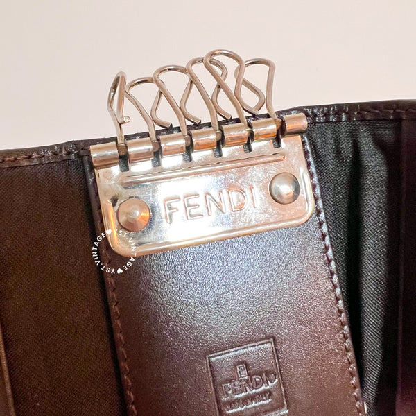 Vintage Fendi Zucca Key Case (6 Key Rings) - Brown