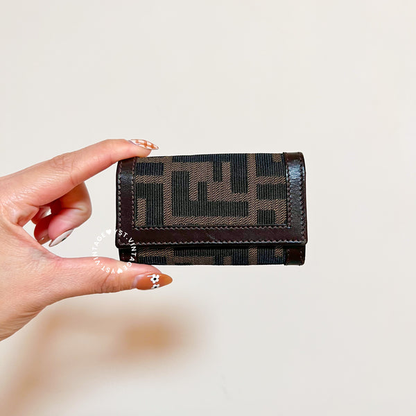 Vintage Fendi Zucca Key Case (6 Key Rings) - Brown
