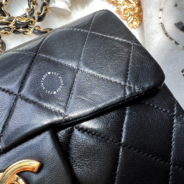 Vintage Chanel Mini Square Flap Bag - Black x Gold
