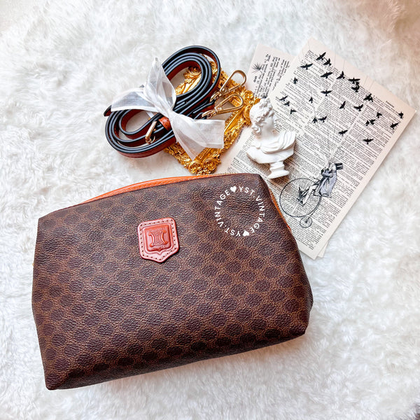 Vintage CELINE 1990s Macadam Makeup Bag - Brown 012