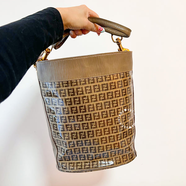 Vintage Fendi Zucca Bucket Bag - Beige