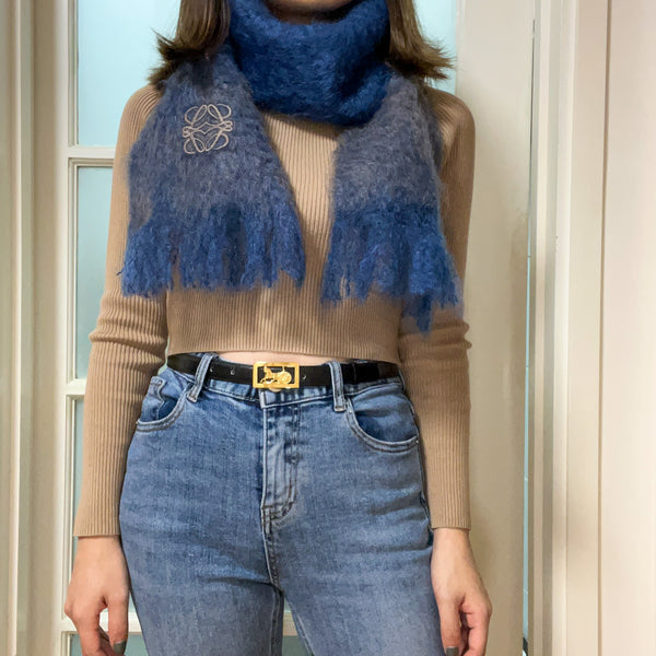 Loewe Mohair x Wool Scarf With Original Box - Ocean Blue
