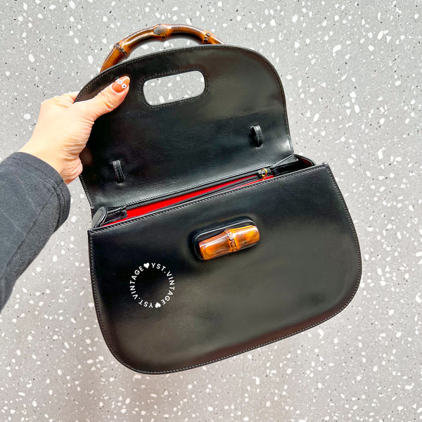Vintage Gucci Bamboo Medium Top Handle Bag - Black