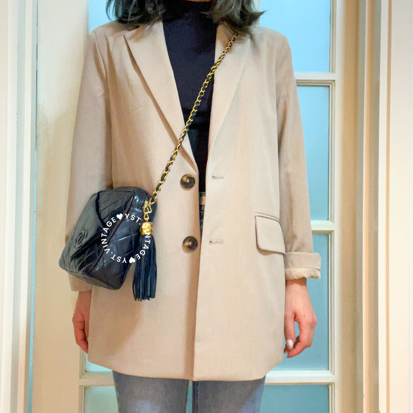 Vintage Chanel Square Camera Bag With Tassel - Navy 002