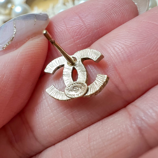 Vintage Chanel Champagne Gold Metal and Rhinestone Coco Mark Earrings