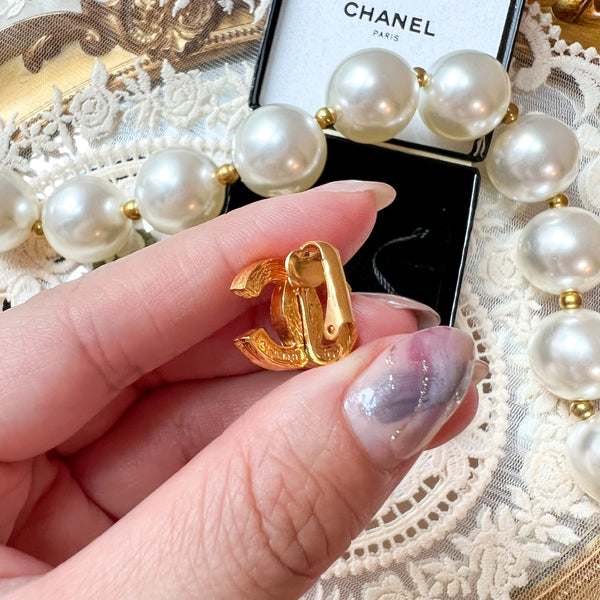 Vintage Chanel 24KGP and Rhinestone 1980s Coco Mark Ear Clips