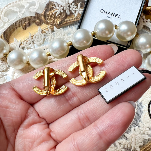 Vintage Chanel 24KGP and Rhinestone 1980s Coco Mark Ear Clips