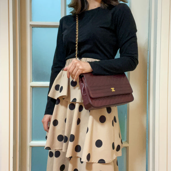 Vintage Chanel Single Flap Bag - Burgundy x Gold 003