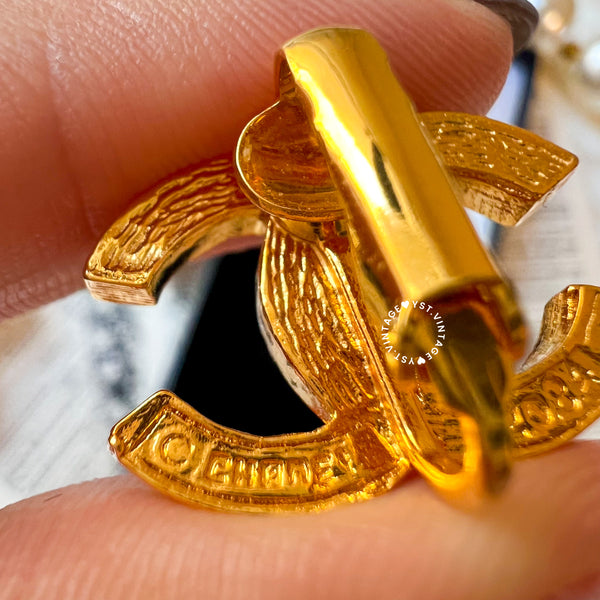 Vintage Chanel 24KGP and Rhinestone 1980s Coco Mark Ear Clips 003