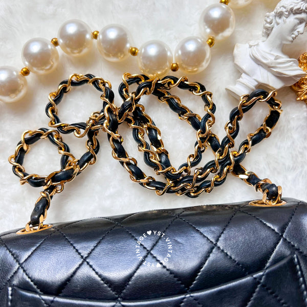 Vintage Chanel Mini Square Flap Bag - Black x Gold