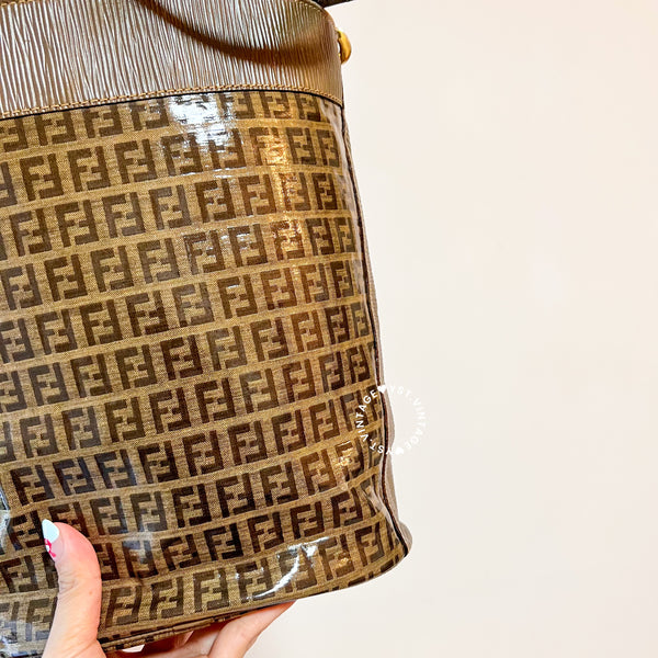 Vintage Fendi Zucca Bucket Bag - Beige