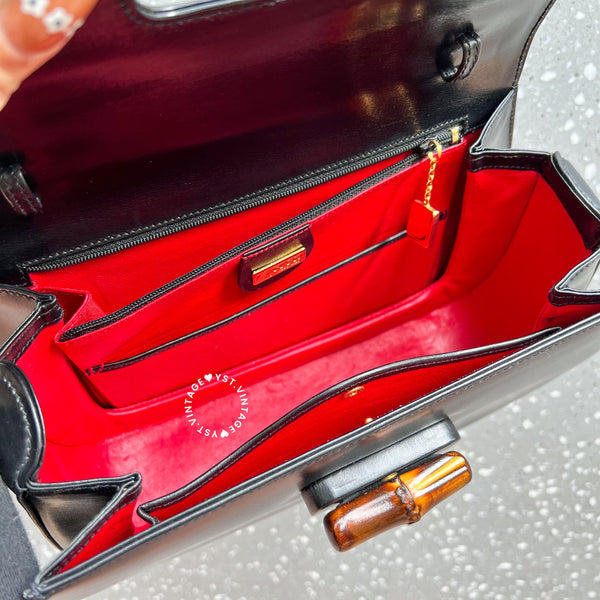 Vintage Gucci Bamboo Medium Top Handle Bag - Black