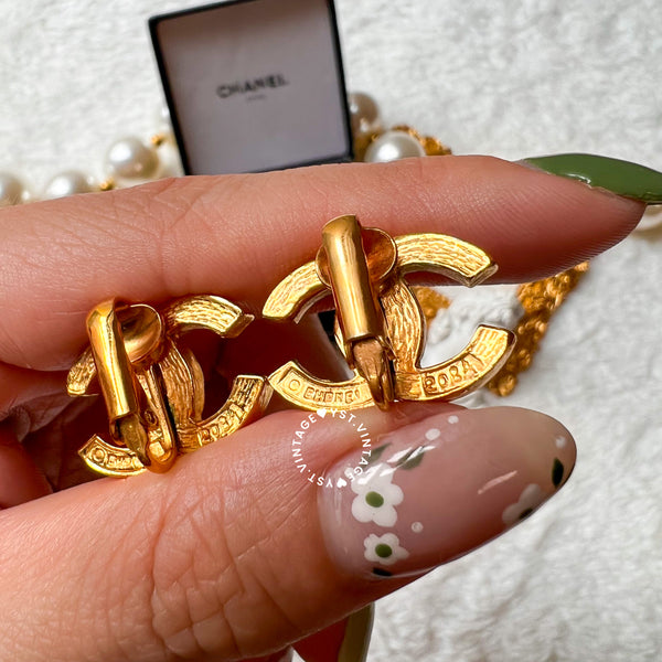 Vintage Chanel 24KGP and Rhinestone 1980s Coco Mark Ear Clips 003