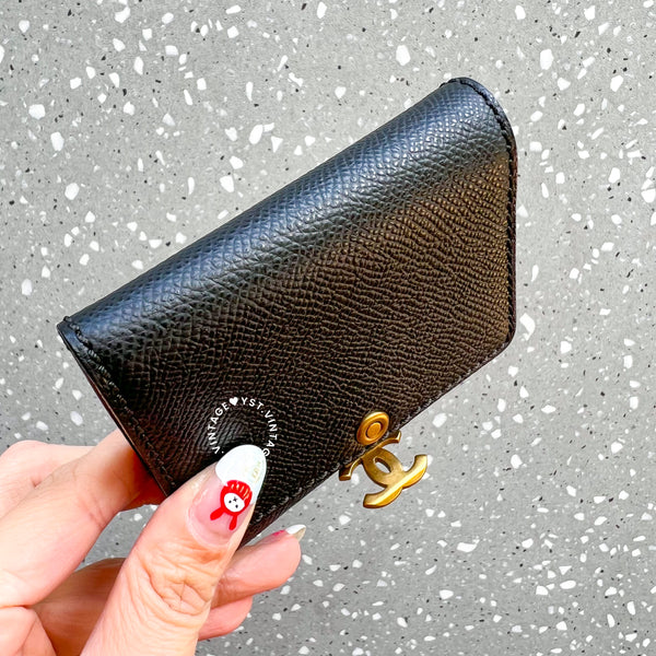 Vintage Chanel Caviar Coco Lock Card Holder - Black