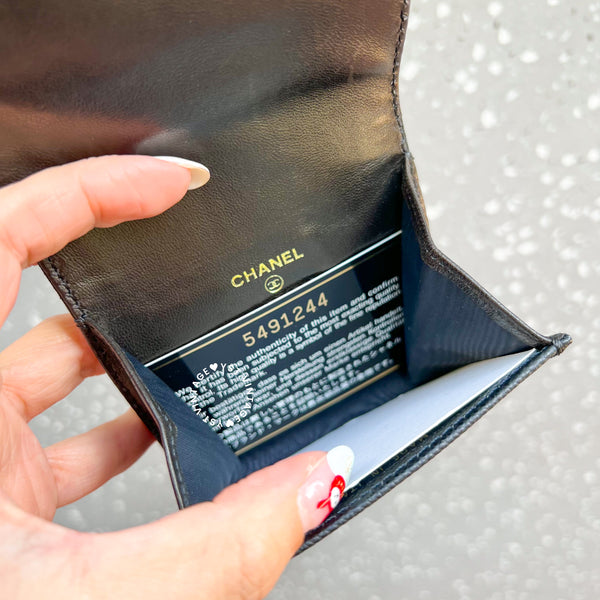 Vintage Chanel Caviar Coco Lock Card Holder - Black