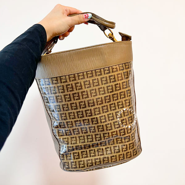 Vintage Fendi Zucca Bucket Bag - Beige