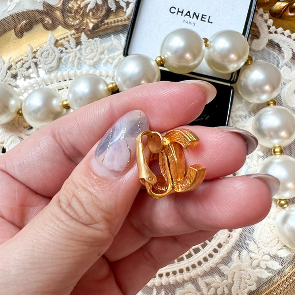 Vintage Chanel 24KGP and Rhinestone 1980s Coco Mark Ear Clips