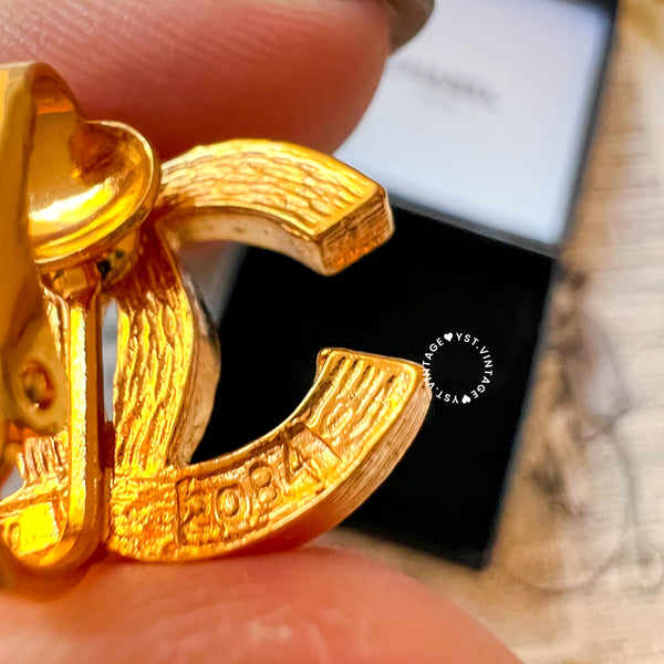 Vintage Chanel 24KGP and Rhinestone 1980s Coco Mark Ear Clips 003