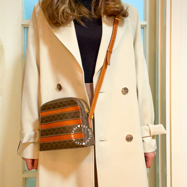 Vintage CELINE Macadam Mini Breton Stripe Shoulder Bag - Brown