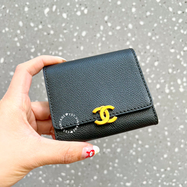 Vintage Chanel Caviar Coco Lock Card Holder - Black