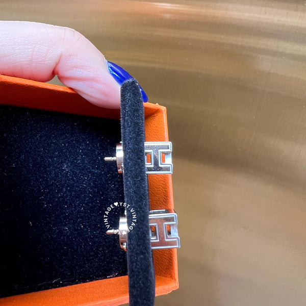 Vintage HERMÈS Cage d'H Earrings 002 - Sliver*White