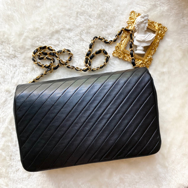 Vintage Chanel Single Flap Bag - Navy x Gold