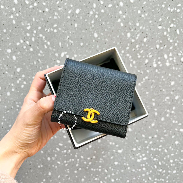 Vintage Chanel Caviar Coco Lock Card Holder - Black