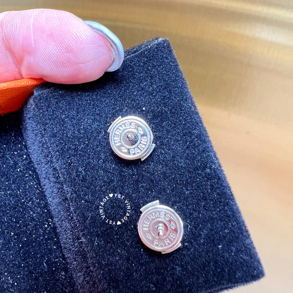 Vintage HERMÈS Cage d'H Earrings 002 - Sliver*White