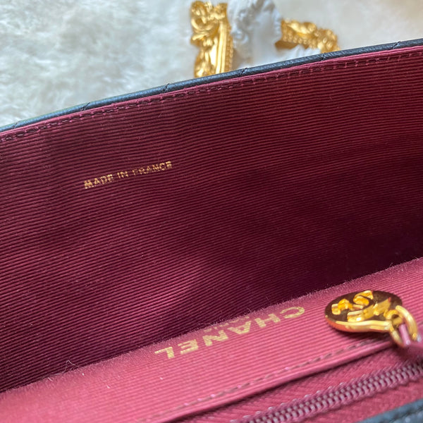 Vintage Chanel Single Flap Bag - Navy x Gold