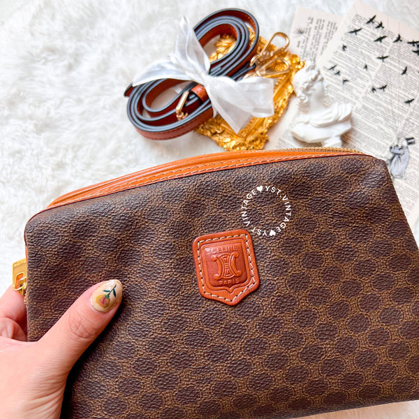Vintage CELINE 1990s Macadam Makeup Bag - Brown 012