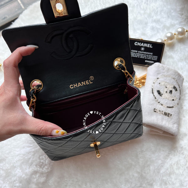 Vintage Chanel Mini Square Flap Bag - Black x Gold