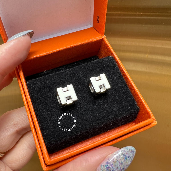 Vintage HERMÈS Cage d'H Earrings 002 - Sliver*White