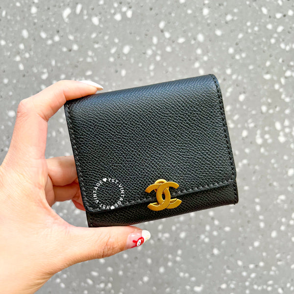 Vintage Chanel Caviar Coco Lock Card Holder - Black