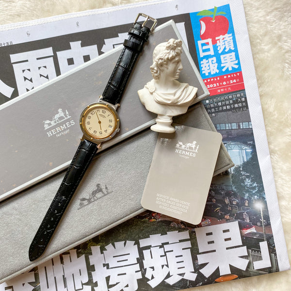 Vintage HERMÈS Clipper Quartz Watch 1990s - Stainless Steel and 18K Gold Plated