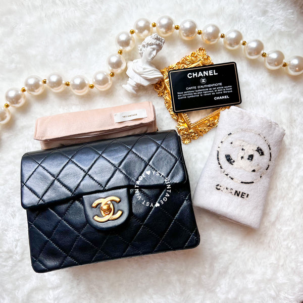 Vintage Chanel Mini Square Flap Bag - Black x Gold