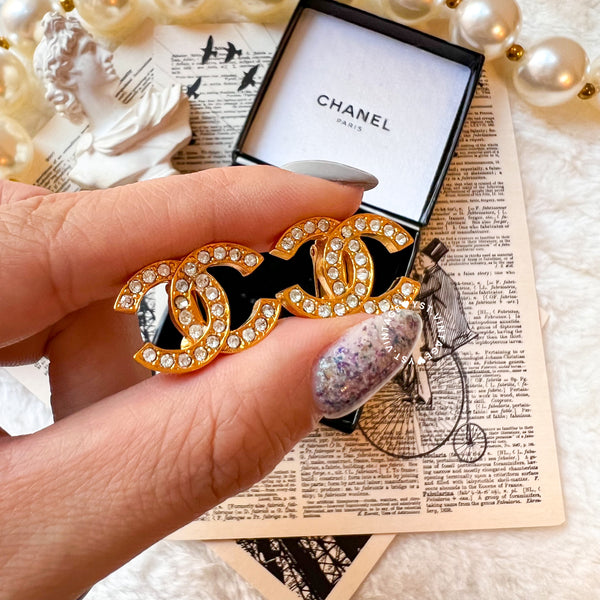 Vintage Chanel 24KGP and Rhinestone 1980s Coco Mark Ear Clips 003