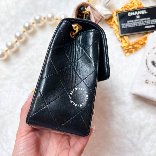 Vintage Chanel Mini Square Flap Bag - Black x Gold