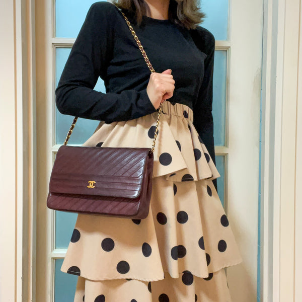 Vintage Chanel Single Flap Bag - Burgundy x Gold 003