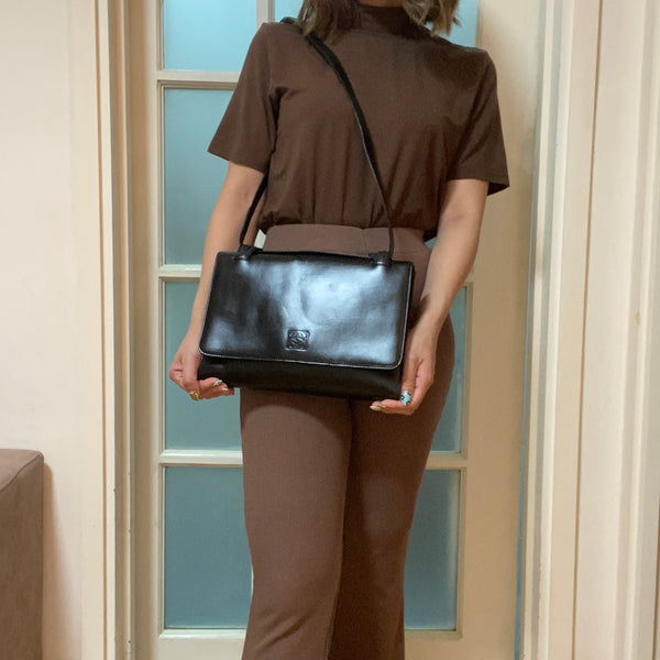 Vintage Loewe 1970s Anagram Goya Bag - Black