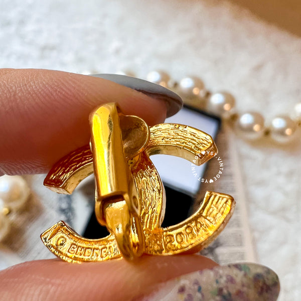 Vintage Chanel 24KGP and Rhinestone 1980s Coco Mark Ear Clips 003