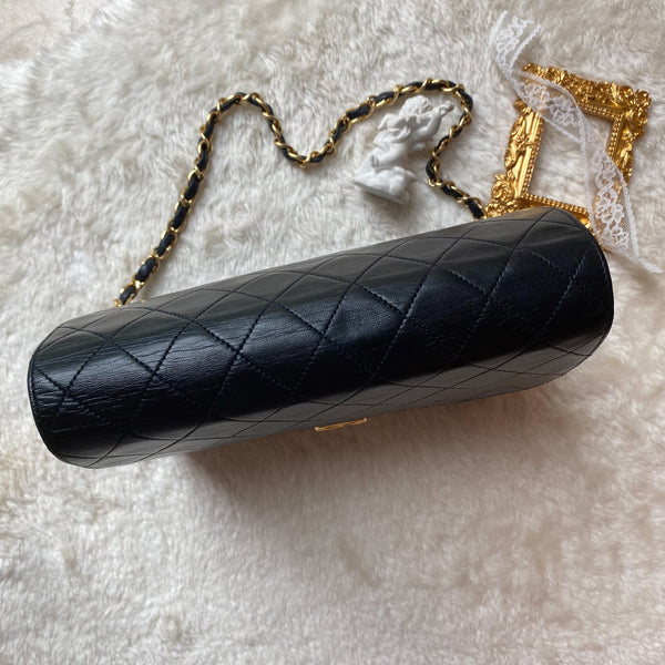 Vintage Chanel Push-Lock 22cm Square Flap Bag - Navy x Gold