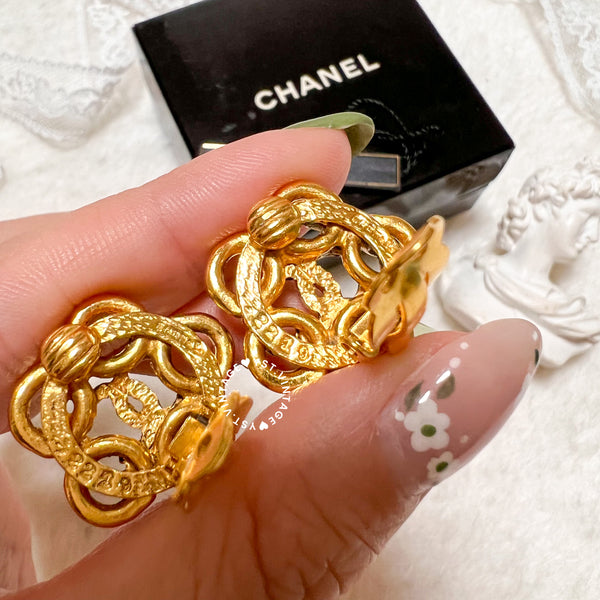 Vintage Chanel 24K GP Camélia Coco Mark Ear Clips