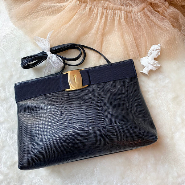 Vintage Salvatore Ferragamo Vara Crossbody Bag - Navy