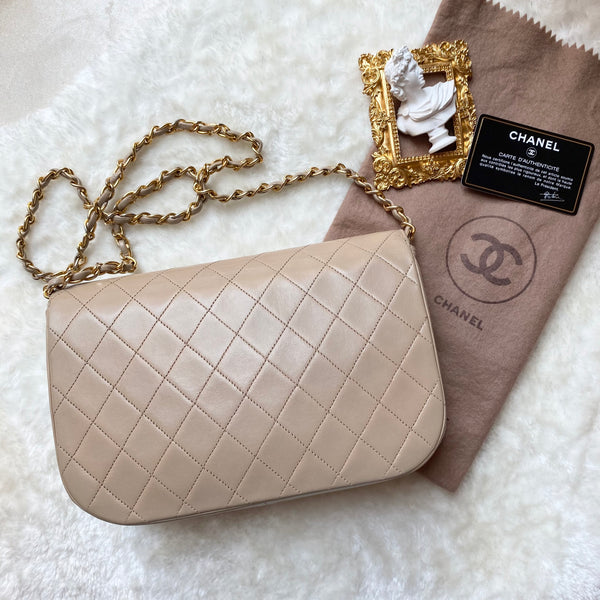 Vintage Chanel Double Flap Bag - Light Beige
