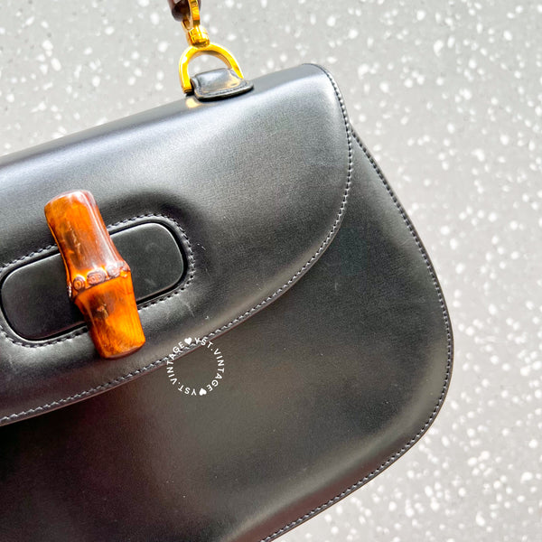 Vintage Gucci Bamboo Medium Top Handle Bag - Black