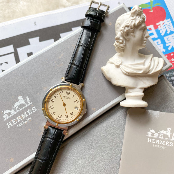 Vintage HERMÈS Clipper Quartz Watch 1990s - Stainless Steel and 18K Gold Plated