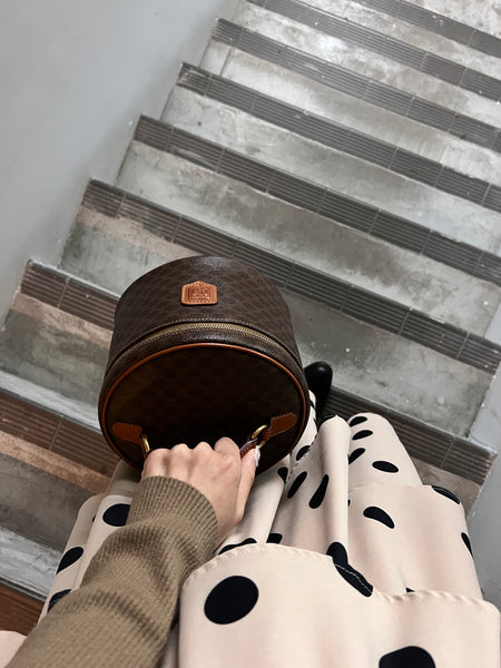 Vintage CELINE Macadam Round Vanity Bag - Brown